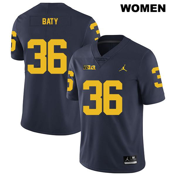 Women's NCAA Michigan Wolverines Ramsey Baty #36 Navy Jordan Brand Authentic Stitched Legend Football College Jersey DT25A51ZF